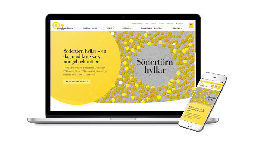 Startsidan på Södertörns högskolas nya webbplats